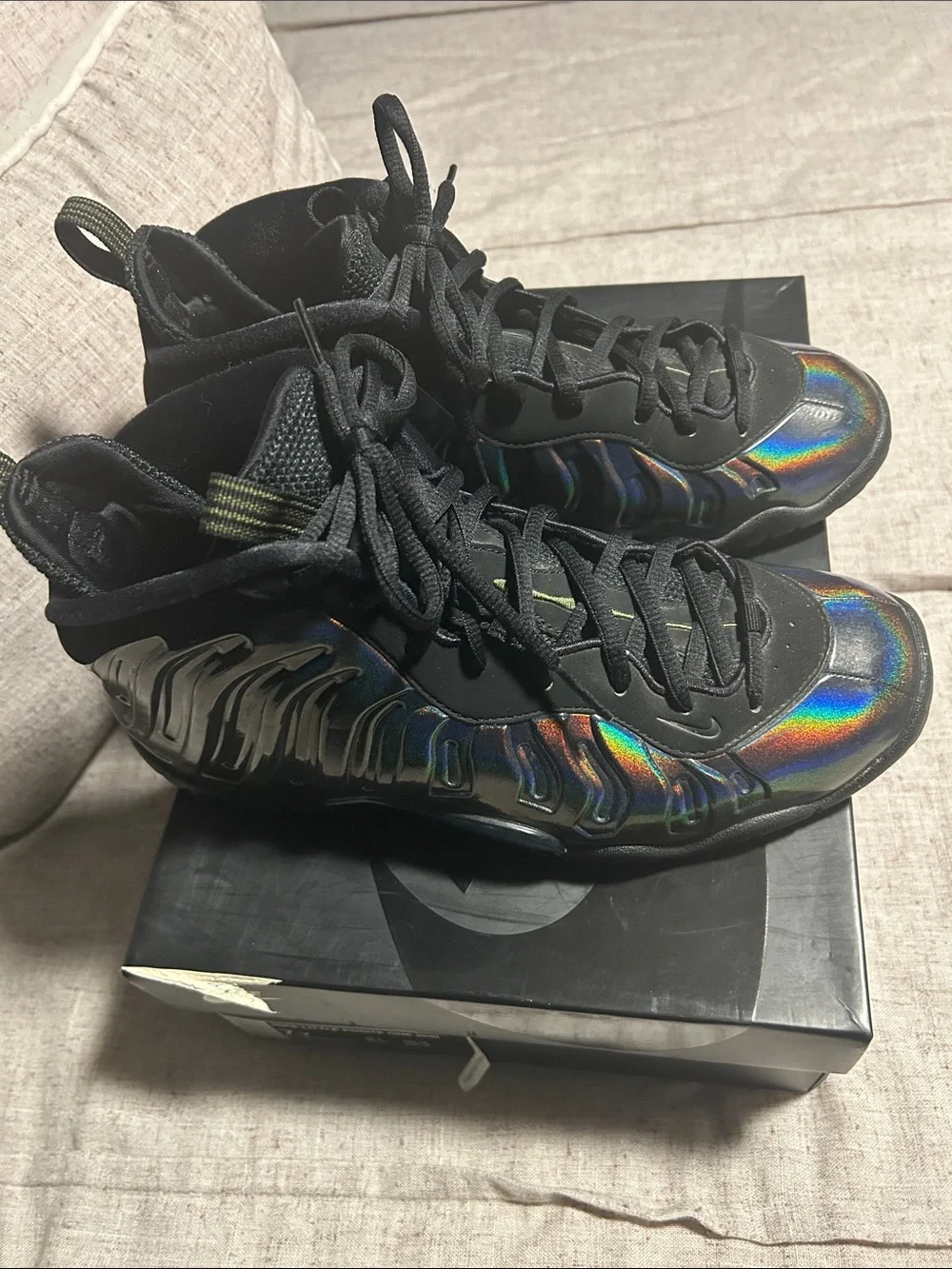 Nike Kids Black Iridescent Foamposite Sneakers